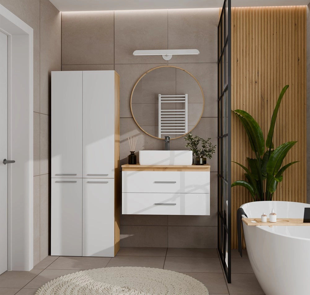 Mobile bagno NEL 2k DD scaffale colonna 2 kosze per bucato bianco rovere artisan