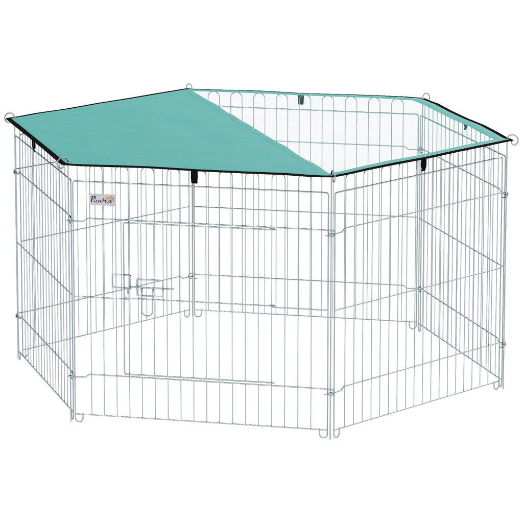Recinto per Cane 6 Pannelli con Tetto Modulabile Pieghevole ¨C Zephmum ¨C Argento Verde 60H cm