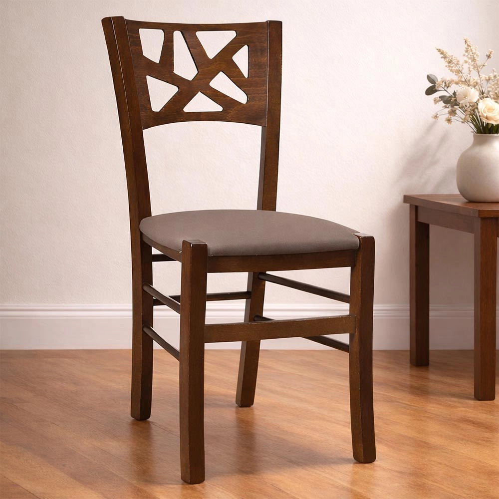 Sedie sala pranzo Sissy in legno noce scuro seduta imbottita tortora set da 2