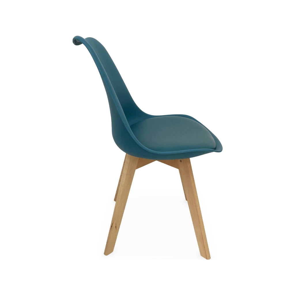 Set 4 sedie scandinave imbottite con gambe in legno , blu