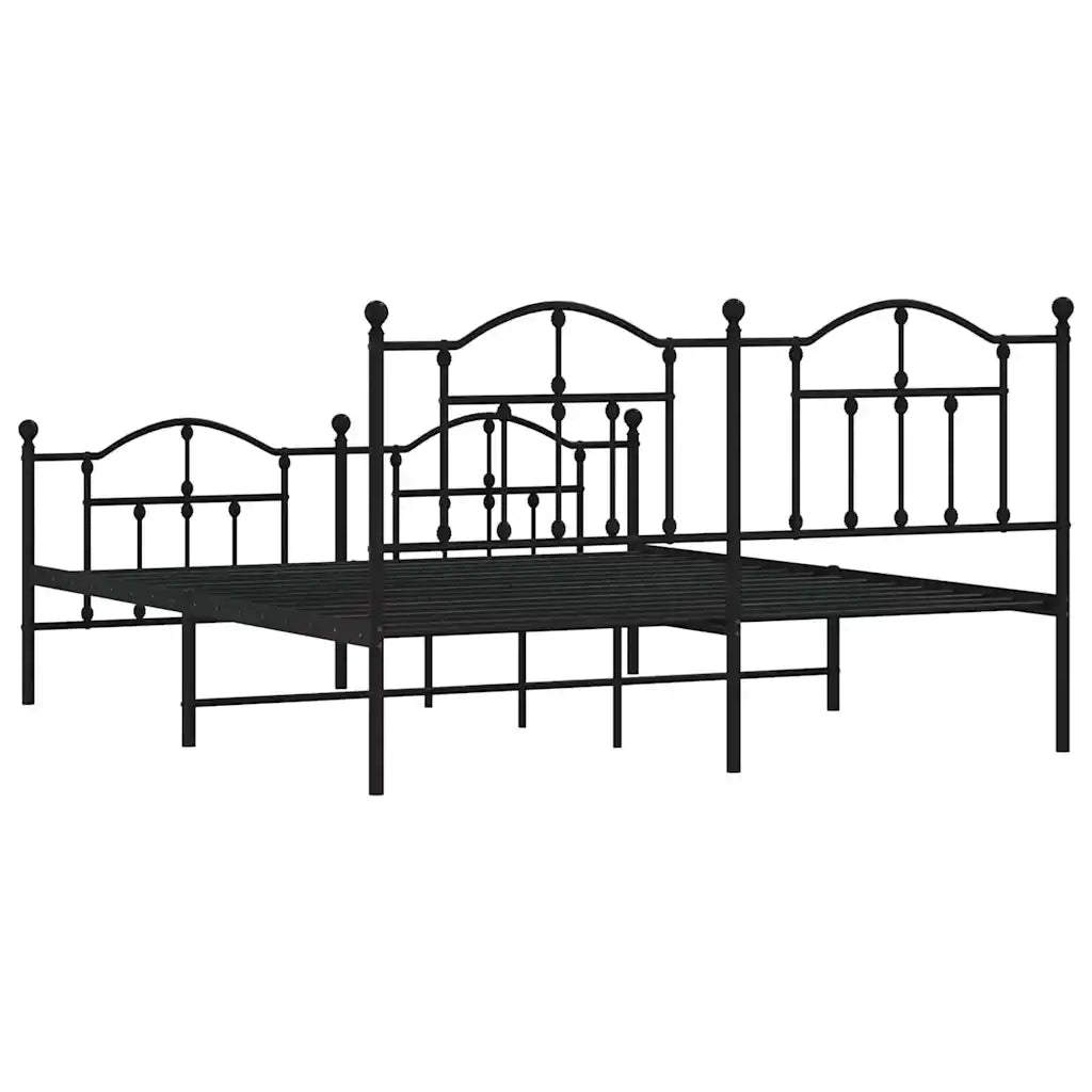 Letto matrimoniale | Letto per adulti | Giroletto con Testiera e Pediera Metallo Nero 183x213 cm