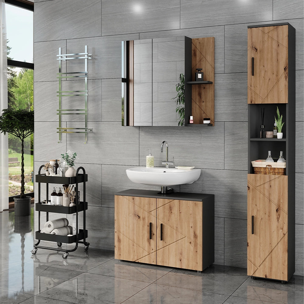 Vicco Set di mobili da bagno Antracite/Artisan 3 parti