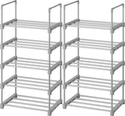 Set di 2 ripiani per scarpe in metallo, multifunzionale, spaziale, da utilizzare in soggiorno e camera da letto, colore grigio, modello LSA055G02