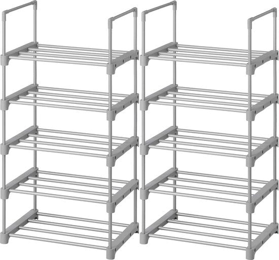 Set di 2 ripiani per scarpe in metallo, multifunzionale, spaziale, da utilizzare in soggiorno e camera da letto, colore grigio, modello LSA055G02