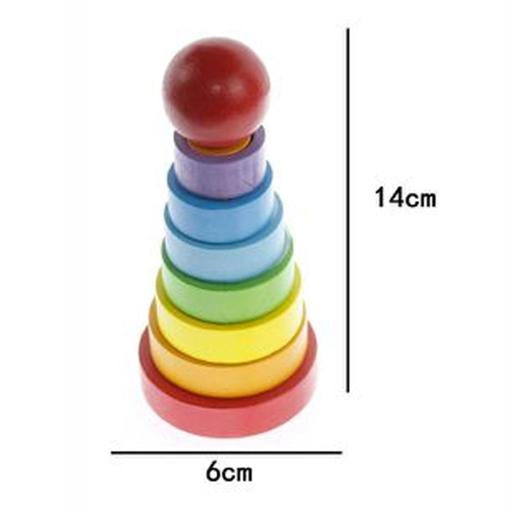 Trade Shop - Torre Conica Di Grimm Gioco In Legno Piramide Anelli Impilabili Montessori 14x6 -