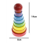 Trade Shop - Torre Conica Di Grimm Gioco In Legno Piramide Anelli Impilabili Montessori 14x6 -