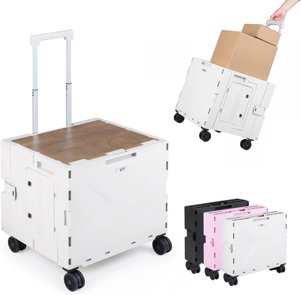 Carrello Spesa con 4 Ruote, 75 L, Carrellino Pieghevole con Manico Telescopico e Regolabile e Coperchio, Trolley Portatutto per Shopping, Campeggio, Picnic e Attrezzi