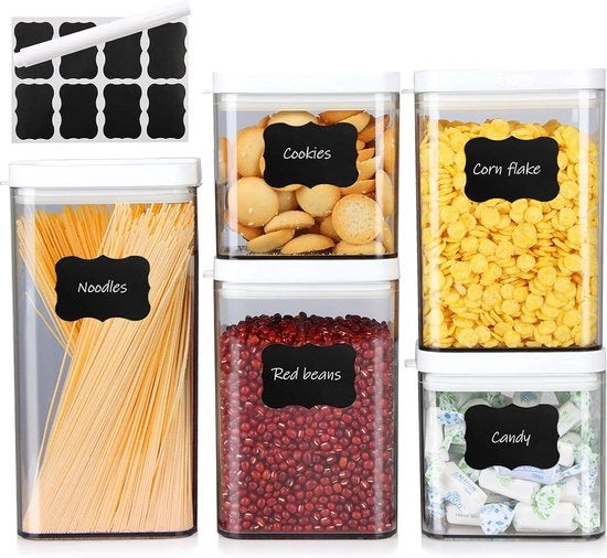 Set di contenitori in plastica per la cucina, con coperchio, set di 5 pezzi, contenitore per la cucina, contenitori in plastica con coperchio, BPA-free