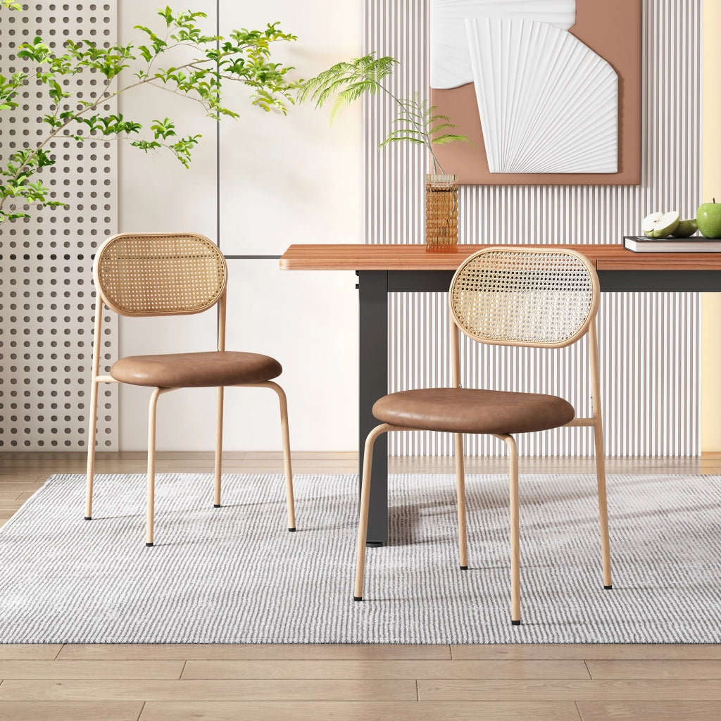 Set 2 Sedie da Pranzo con Gambe in Metallo e Seduta in Rattan ¨C Xylo ¨C Marrone