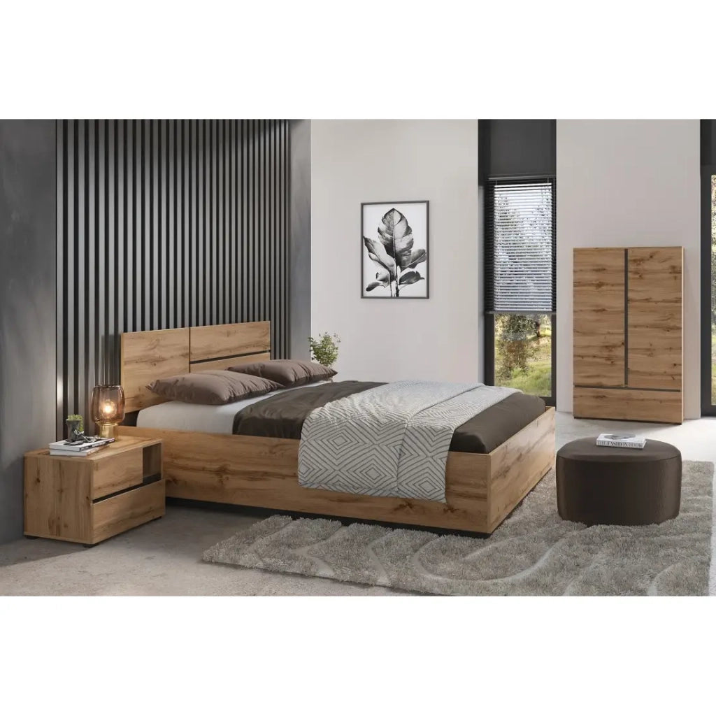 Armadio da camera HAVANA in quercia e nero con 2 porte e 1 cassetto - Mobile moderno e compatto per camera da letto