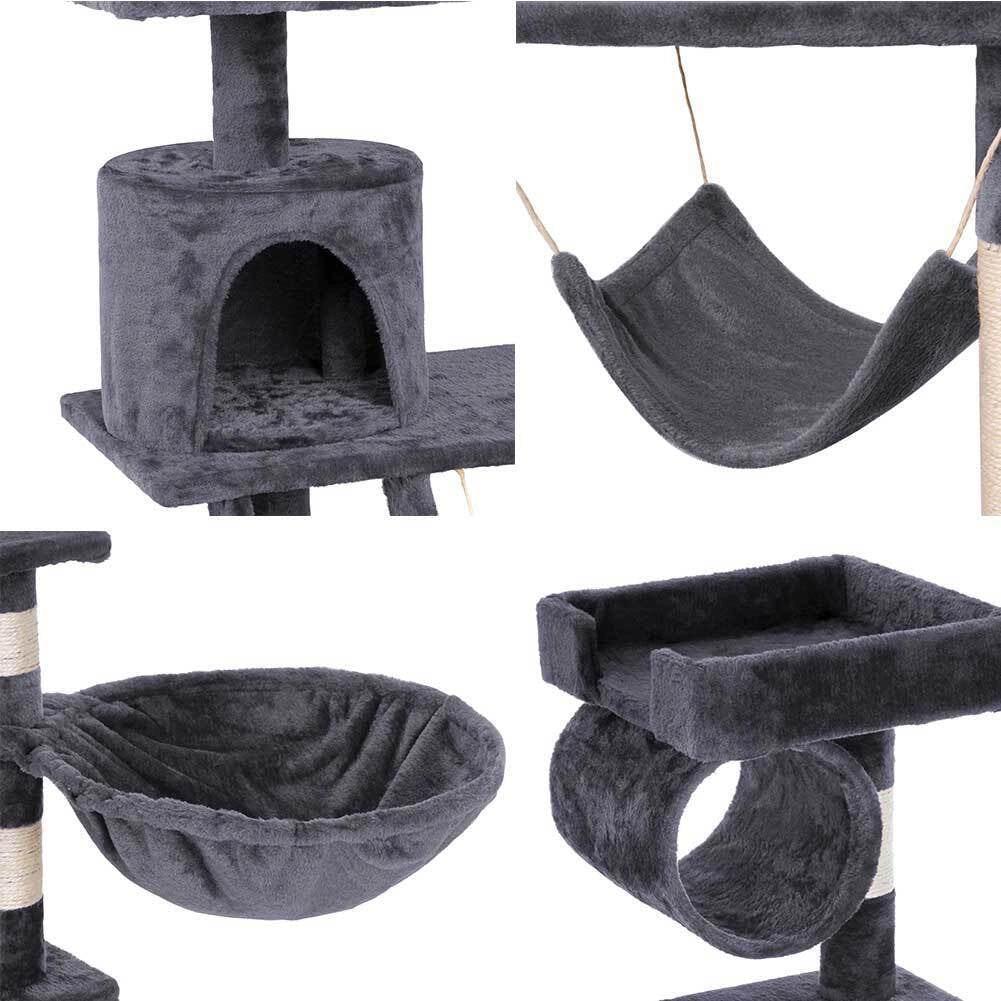Albero Tiragraffi per Gatti Parco Giochi Cuccia Graffiatoio gatto 142cm Grigio