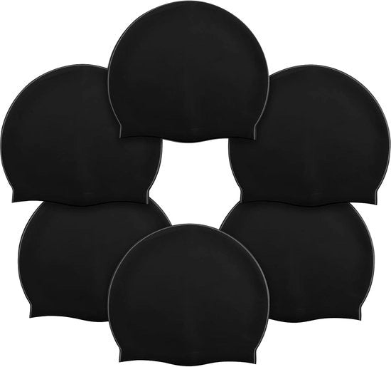 Set di 6 cappucci da nuoto in silicone nero unisex per adulti - Impermeabile, antiscivolo, cappuccio in silicone elastico, adatto per capelli lunghi e corti