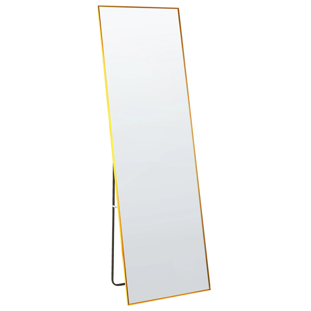 Specchio da appoggio cornice rettangolare in alluminio oro 170 x 57 cm con supporto design moderno incorniciato a figura intera