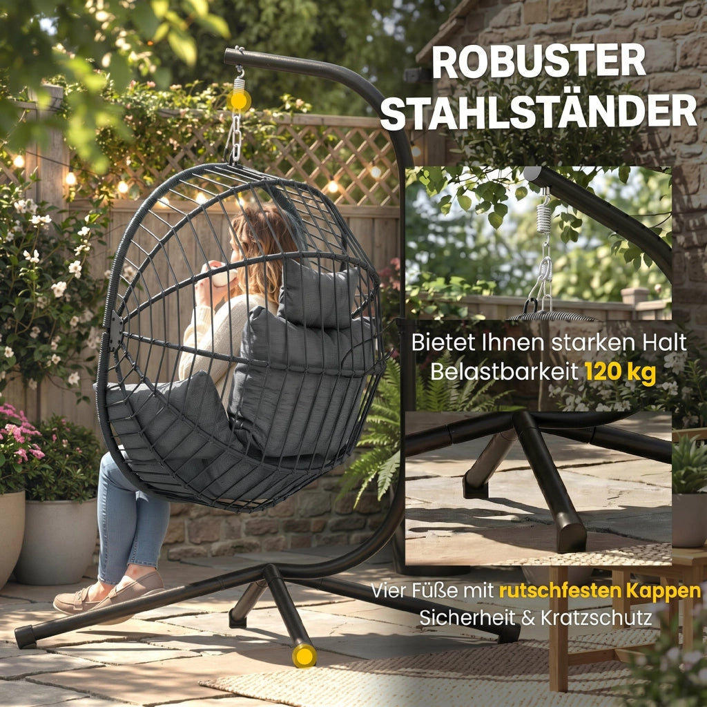 Poltrona sospesa da giardino ¨C zephmum ¨C Grigio, Polyrattan, 120x106x188 cm