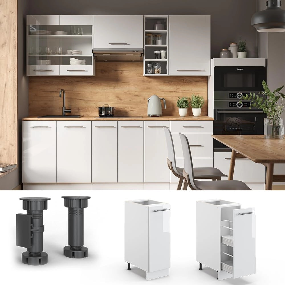 Armadio cucina dispensa alto Fame-Line, Bianco lucido, 30 cm, PL Rovere, per la combinazione con altri moduli della serie Fame-Line