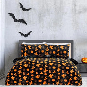 Set di coprifuoco Spettrale Fantasma Nero Arancione Felpa Flanel Felpa Omnidirezionale Copriletto Quilt Set di lenzuola da letto con cuscini con copri cuscino Caldo morbido facile da pulire lenzuola da letto - King (230 cm x 220 cm)