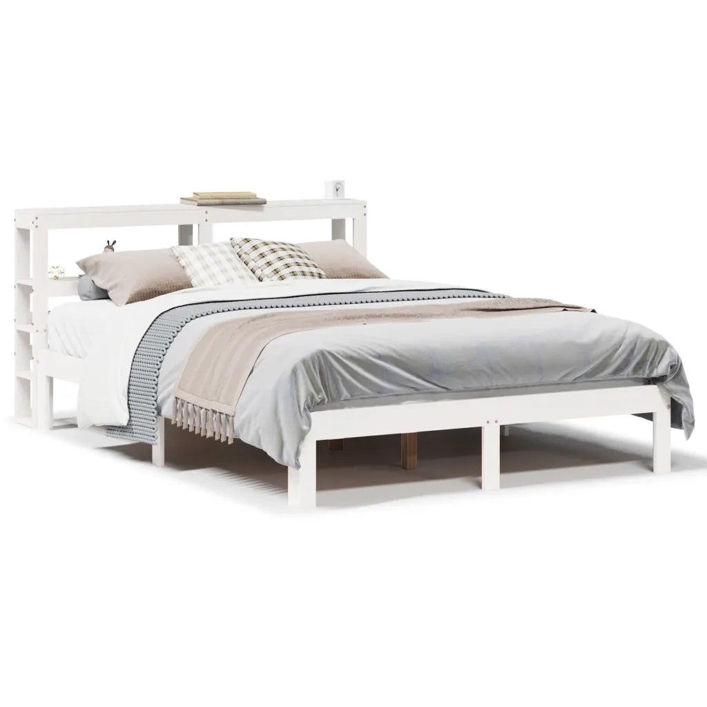 Giroletto con Testiera Bianco 150x200 cm Legno Massello di Pino 3306050