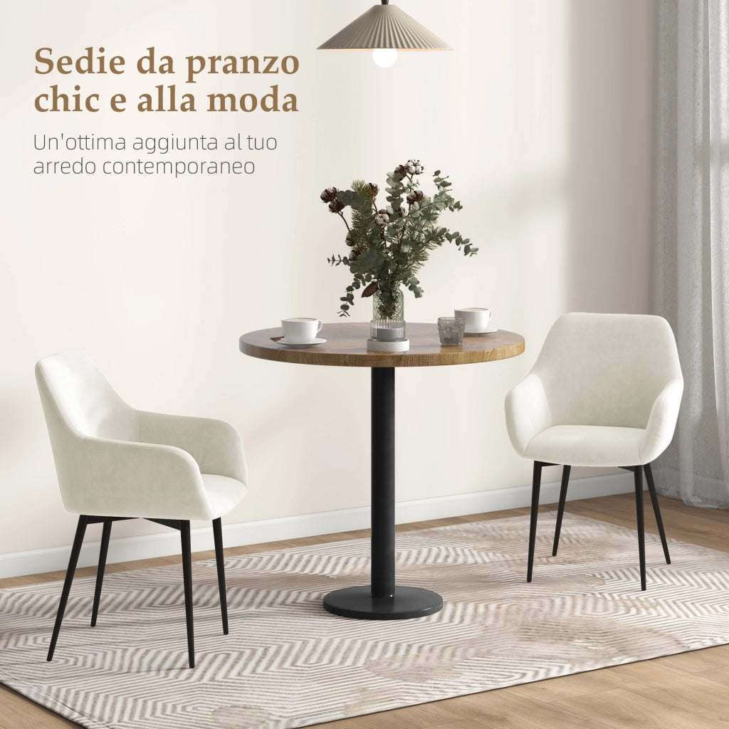 EasyComfort Set 2 Sedie Moderne Nordiche Imbottite con Braccioli Ricurvi in Tessuto Effetto Velluto, per Soggiorno, Sala da Pranzo, Crema