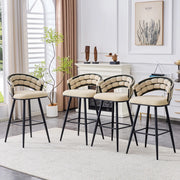 Set 4 Sgabelli da Bar in Velluto Beige ¨C MINIMAL ¨C Gambe in Ferro Nero, Stile Moderno