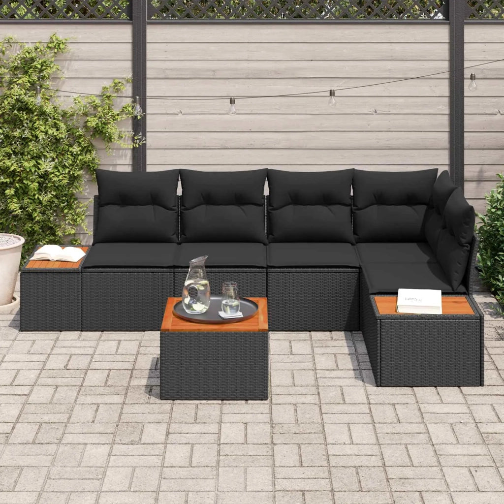Set Divano da Giardino con cuscino 6 pcs Nero Poly Rattan 3356758