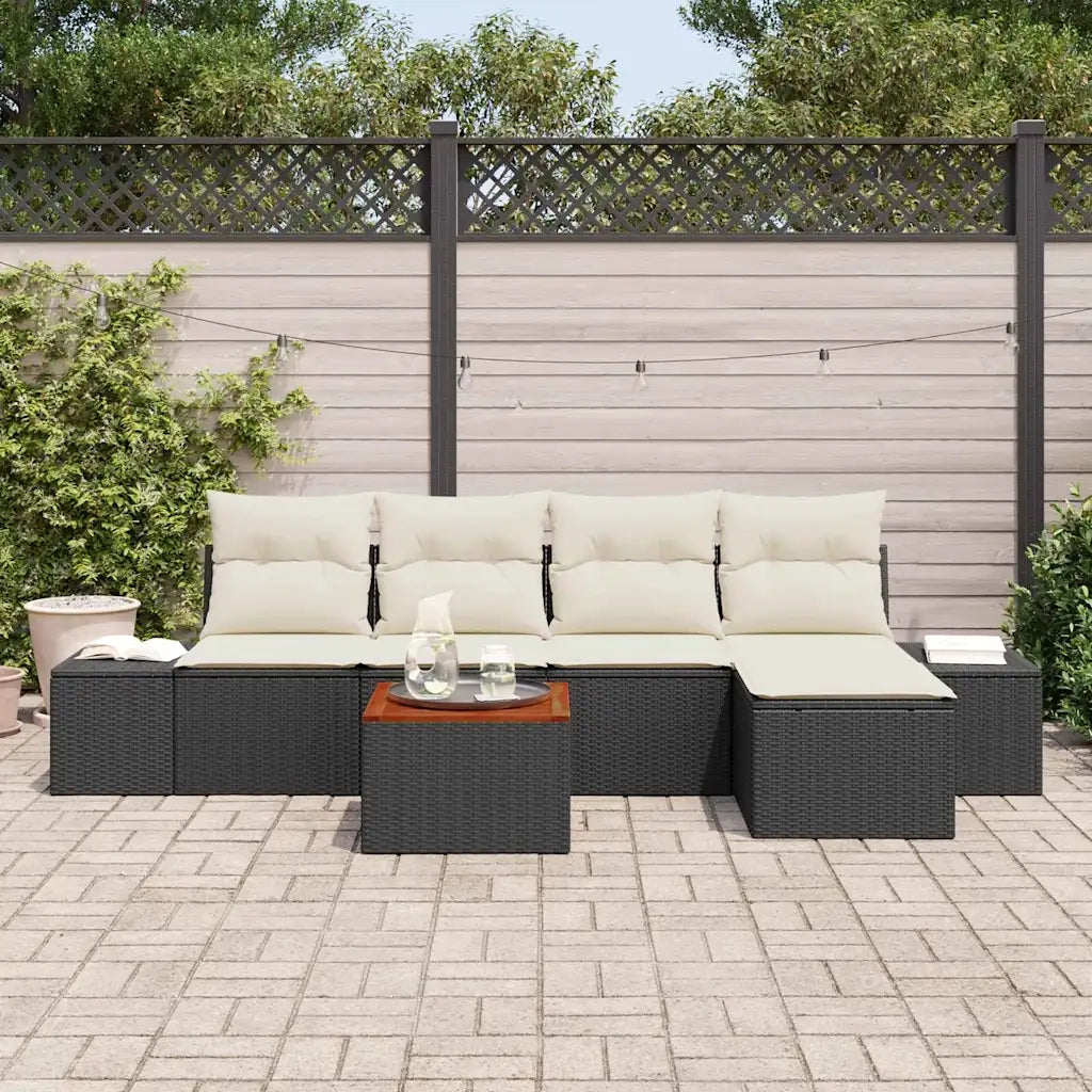 Set Divano da Giardino 6 pcs Nero e Crema polyrattan 3356612