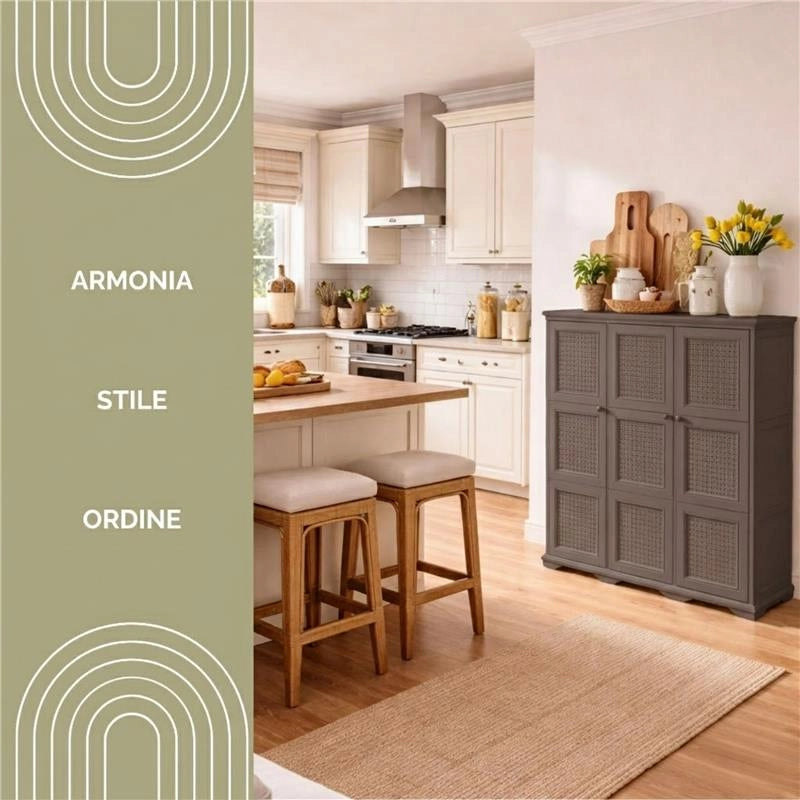 ARMADIO 3 ANTE WENGÉ 118X43X125 CM CON PUNTALI E ANTE TRAFORATE – CONTENITORE VERTICALE SALVASPAZIO PER ZONA LIVING