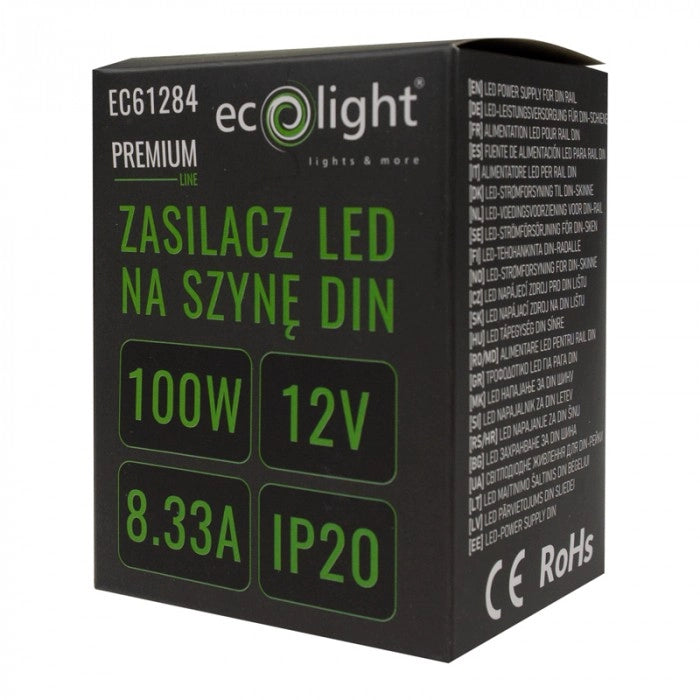 Alimentatore DIN Premium per LED 12V 100W IP20 Ecolight