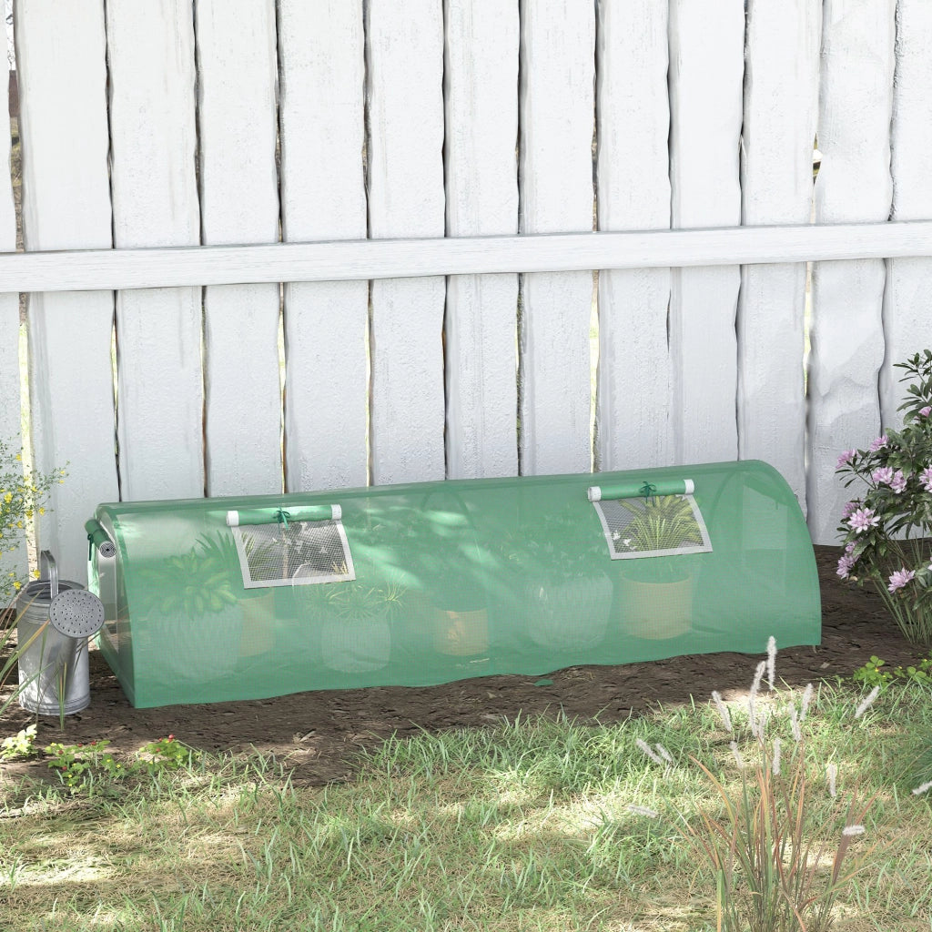 Mini serra tunnel da giardino in PE verde, 200x80x45 cm, con finestre in rete e protezione UV