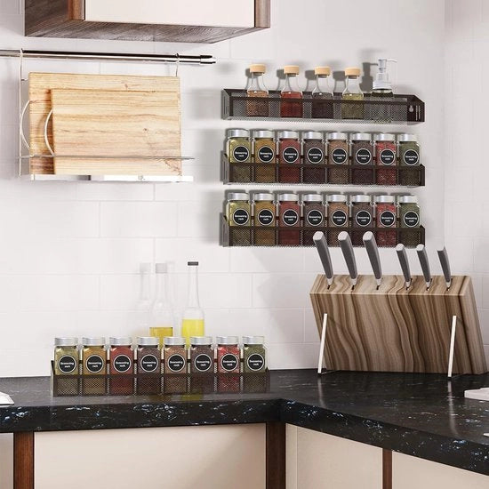 Kruidenrek per muro, 4-dimensioni, per porta armadio, specie del mondo, organizzatore per cucina, sistema di appendi erbe per piano di lavoro, organizzatore per armadio, organizzatore per bagno, 4 pezzi
