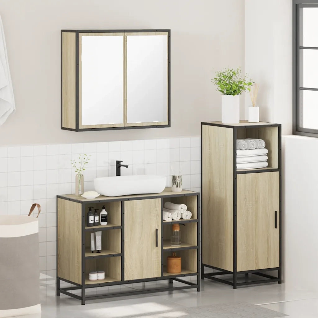 Set Mobili da Bagno 3 pz Rovere Sonoma in Legno Multistrato