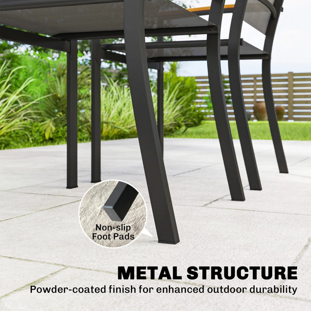 Sedie da Giardino ¨C zephmum ¨C Texteline Grigio e Metallo con Braccioli Effetto Legno, 56x62x89 cm