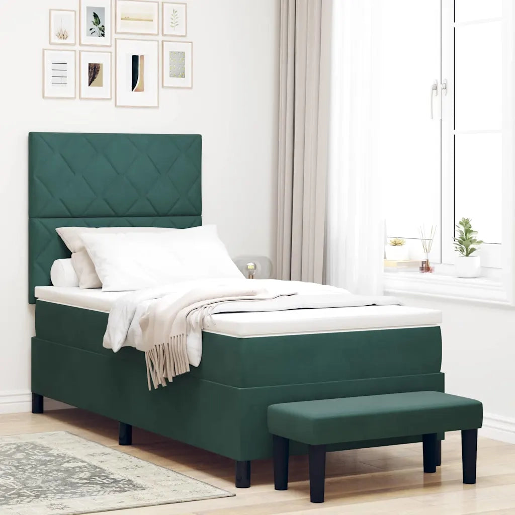 Letto a molle con materasso Verde Scuro 100 x 200 cm Velluto 3344561