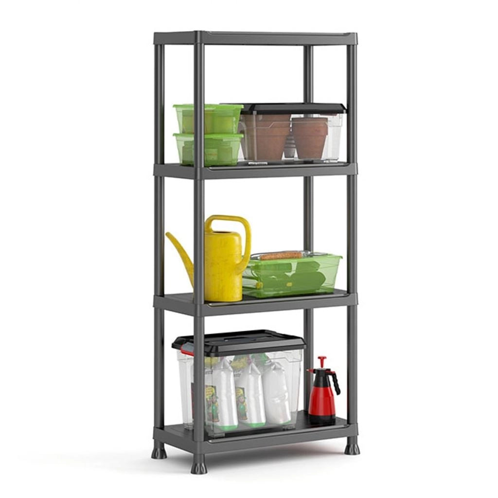 Scaffale in Resina con 4 Ripiani Shelf Plus Nero 60 x 30 x 135 cm