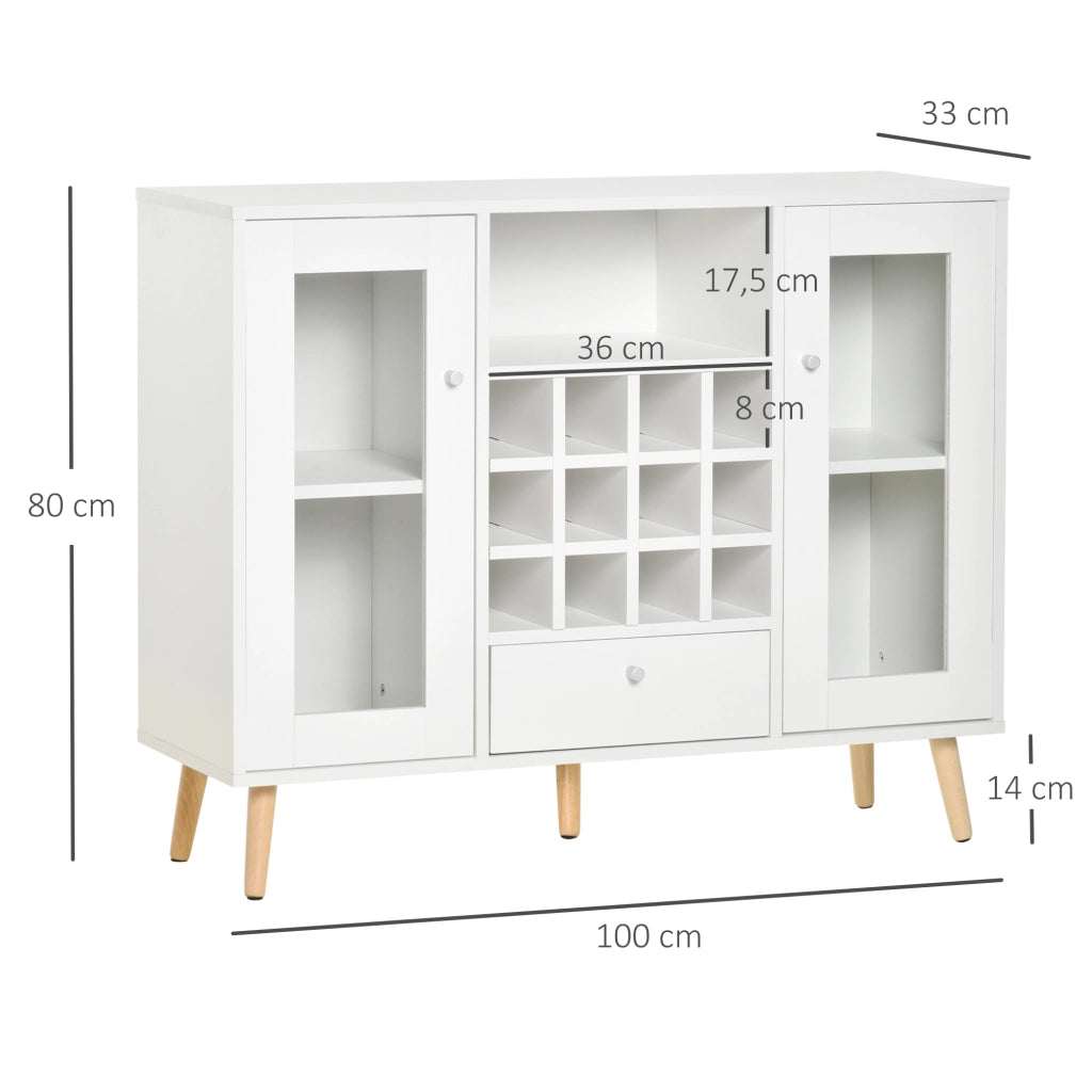 Mobile Cucina con Bottigliera, Cassetto e 2 Ante a Vetro ¨C zephmum ¨C Bianco 100x33x80 cm