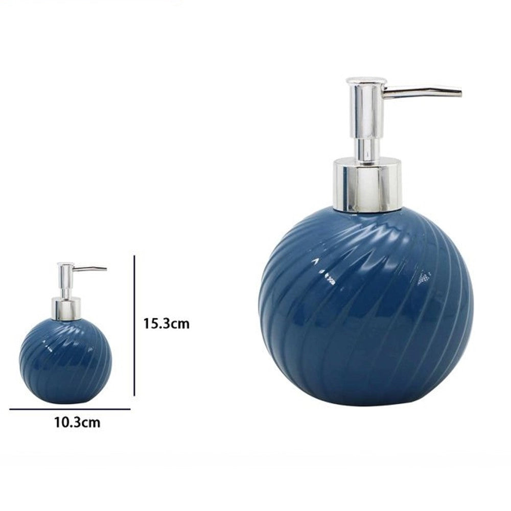 Trade Shop - Dispenser Porta Sapone Liquido Sferico In Ceramica Rigata Blu Arredo Bagno 79954 -