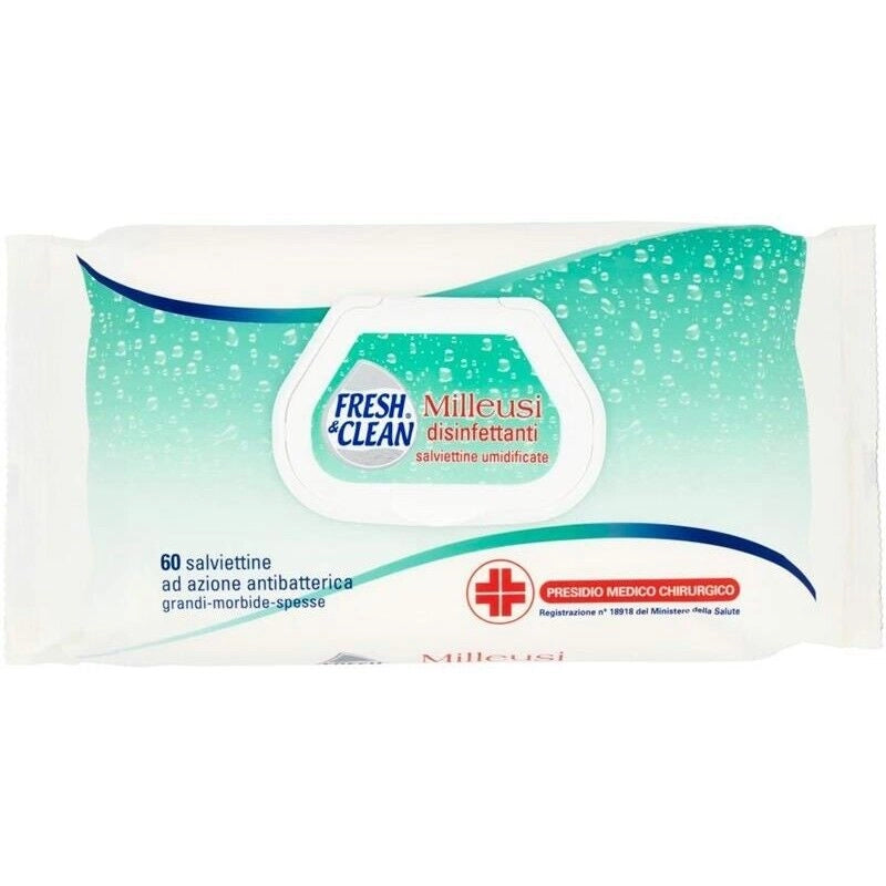 FRESH AND CLEAN SALVIETTE MILLEUSO DISINFETTANTI  IN CONFEZIONE DA 60 PEZZI