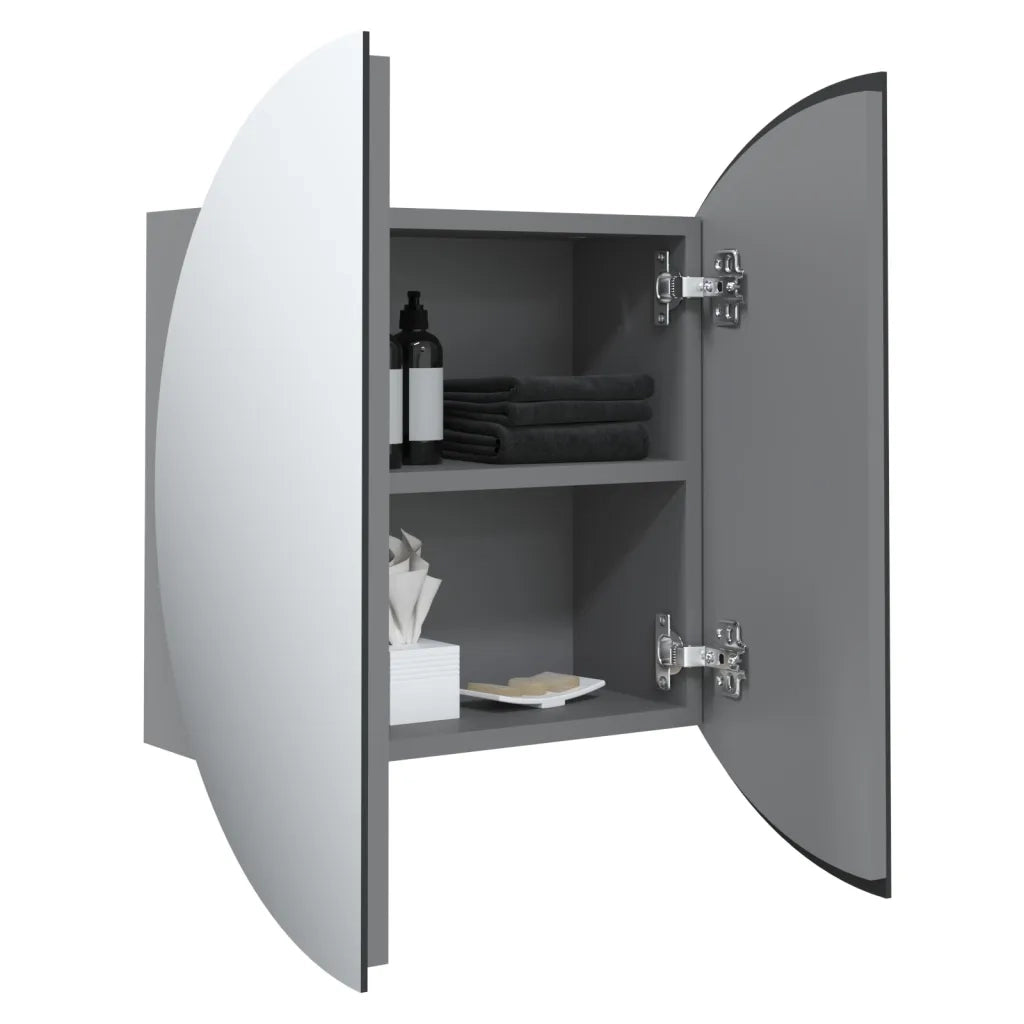 Armadio da Bagno con Specchio Rotondo e LED Grigio 40x40x17,5cm 345581