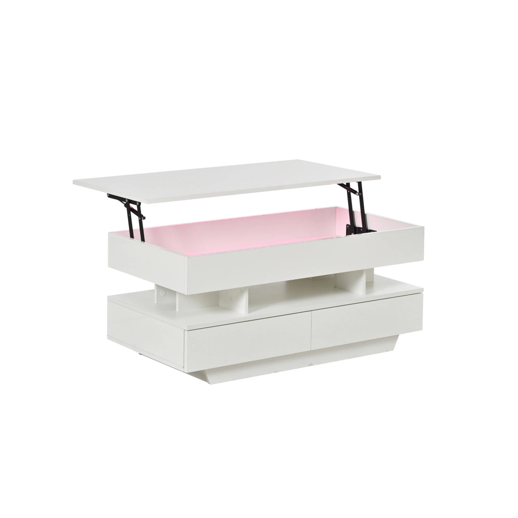 Tavolino da Salotto Sollevabile con LED e Vano Contenitore ¨C MINIMAL ¨C Lucido 100x50x45cm