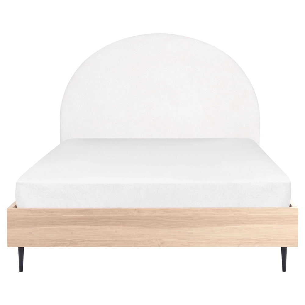 Telaio del letto in tessuto bianco e beige UE Dimensioni 140 x 200 cm Testiera imbottita Telaio in MDF Gambe in metallo Base a doghe in legno Camera da letto in stile moderno