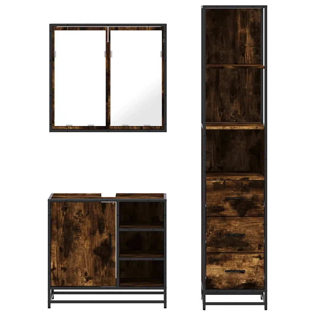 Set Mobili da Bagno 3 pz Rovere Fumo in Legno Multistrato 3301147