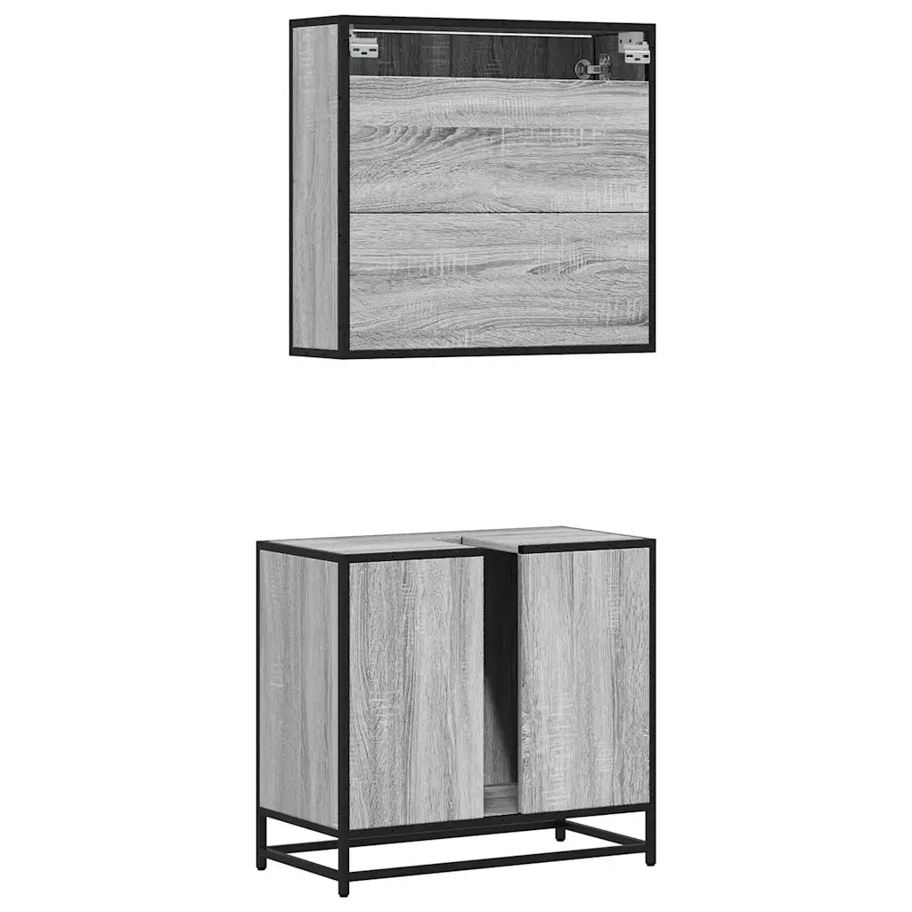 Set Mobili da Bagno | Armadio da bagno 2 pz Grigio Sonoma in Legno Multistrato