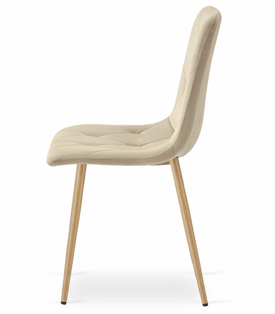 Sedia Valora TYRA in velluto beige chiaro con gambe color legno