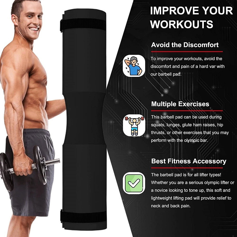 Trade Shop - Barbell Squat Pad Cuscino Bilanciere Collo Per Sollevamento Pesi Squat 45x10 Cm - Nero