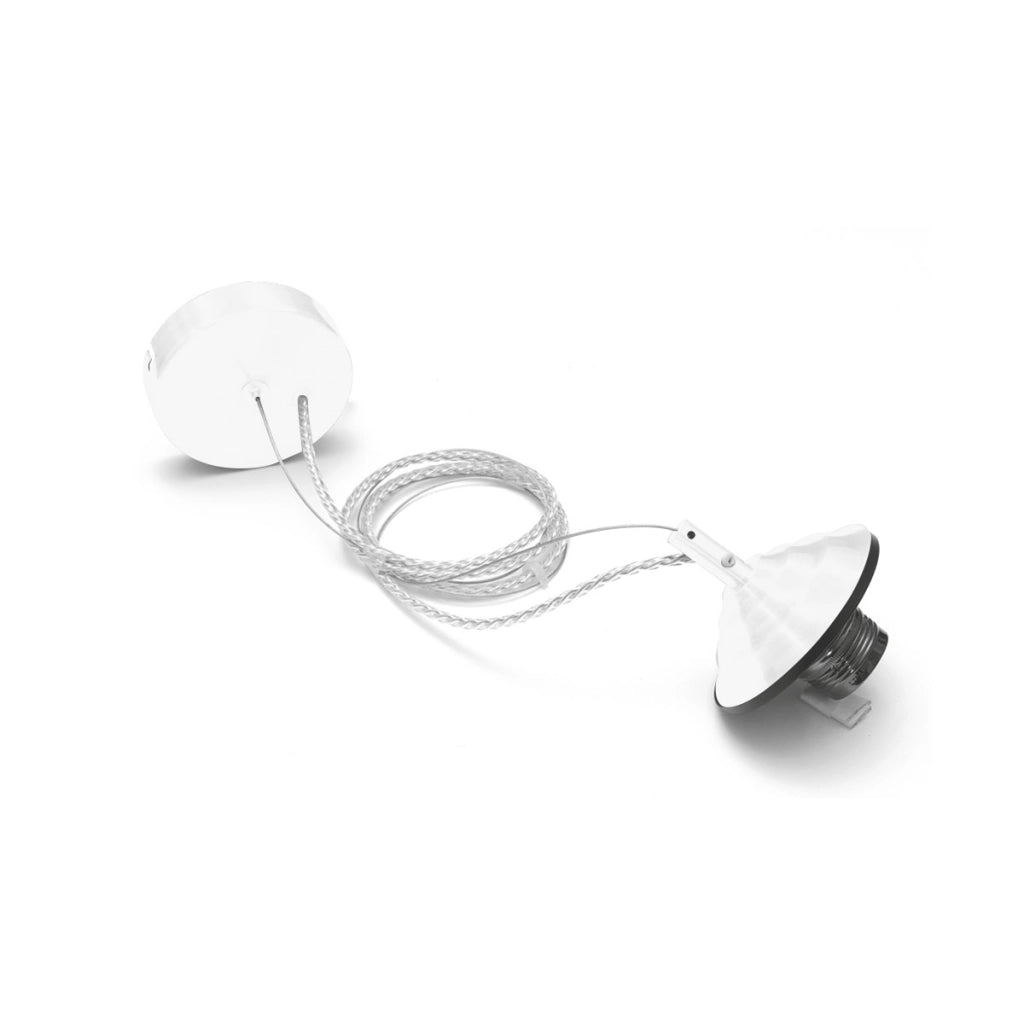 Alice - Kit sospensione per codice Alice V/G lampadina E27 con rosone bianco, cavo trecciato trasparente e copriportalampada 1XE27 max 1X60W IP20