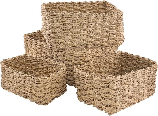 Set di 4 Borse di Stoccaggio Tessute - Borse Multifunzionali per Bagno, Camera e Cucina