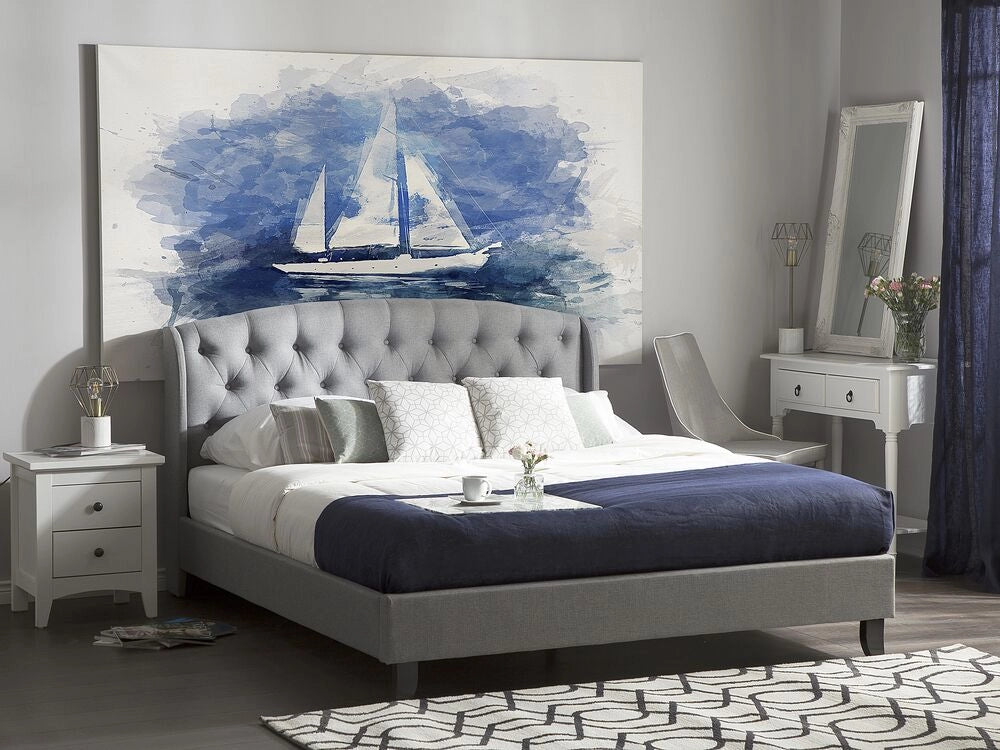 Letto a doghe Tessuto in poliestere grigio Poggiatesta capitonné imbottito 140 x 200 cm matrimoniale Design moderno