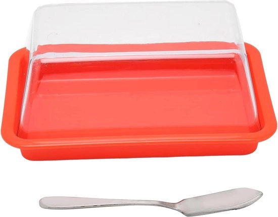 Scatola di Stoccaggio Quadrate Burro - Trasparente Rosso Verde - Scatola di Burro in Plastica con Coperchio e Taglia Burro