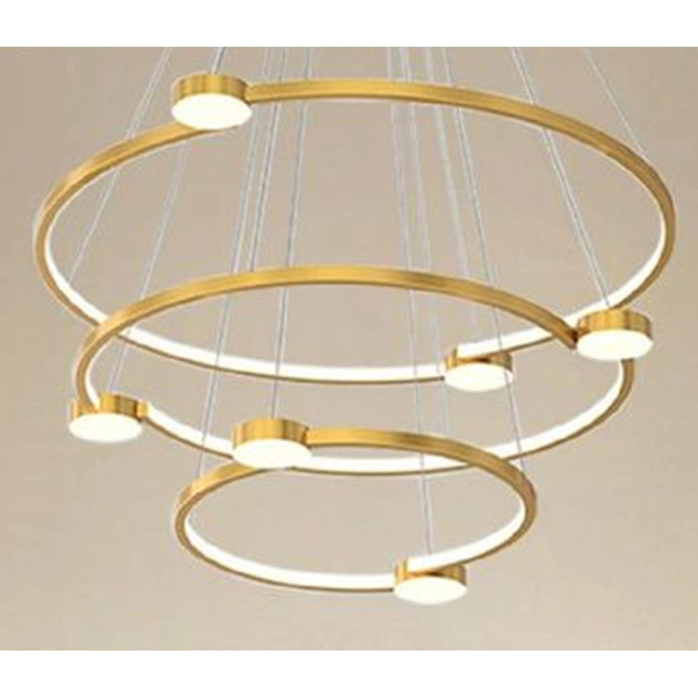 Trade Shop - Lampadario A Sospensione Led 96w 3 Cerchi Con Telecomando Design Moderno Oro 71149 -