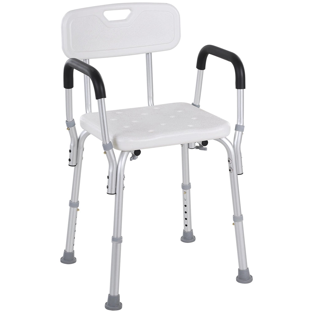 Sedia per Doccia 51,5x51,5x71-84 cm Altezza Regolabile e Piedini Antiscivolo in Alluminio Bianco