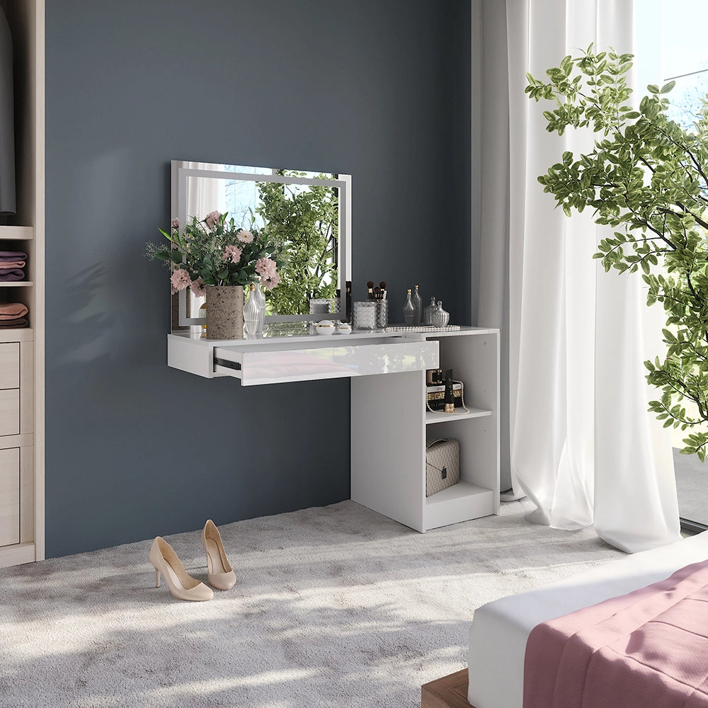 Vicco Tavolo da toeletta Bianco/bianco lucido 120 cm 3 parti